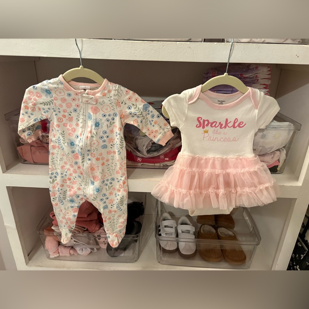 Gerber Pink Floral Baby Footie and Dress Onesie